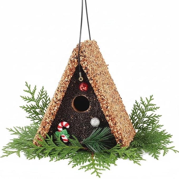 Seeded Birdhouse, Birdseeded Bird House, Wood Wren Bird Houses Covered with Wild Birdfood,Bird Feeders for Outside Hanging, A Frame Birdhouse