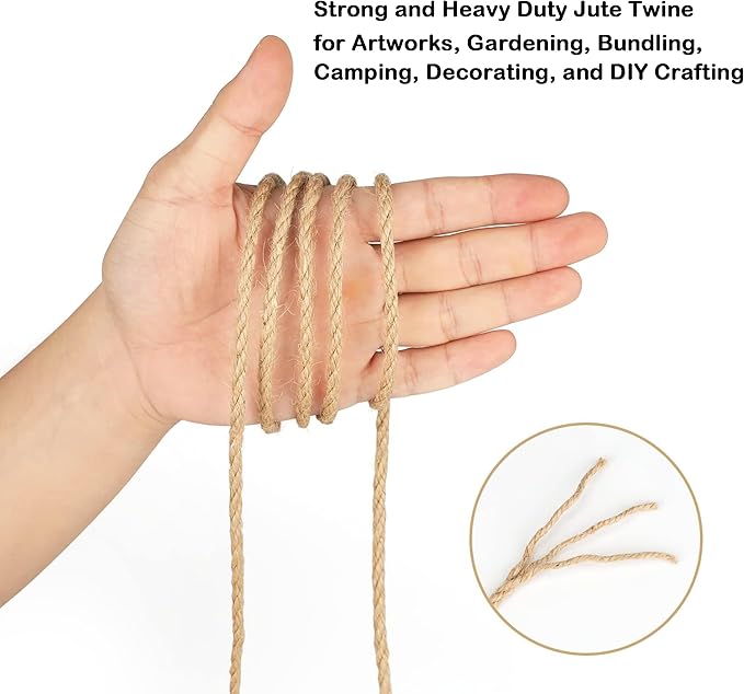 4mm Jute Twine, 328 Feet Braided Natural Jute Rope,Brown Jute Burlap String Heavy Duty and Thick Twine Hemp Rope for DIY Arts Crafts, Gardening, Bundling，Home Decorating, Cat Scratching Post