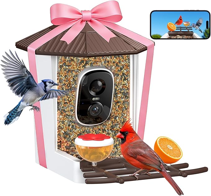 wansview Bird Feeder with Camera-Smart Bird Feeders for Outdoors Solar Powered, Birdhouse with Cam & Instant Alert, 2K Live Video, AI Identify Species, Ideal Gift for Tech Lovers, F1, Brown, 2.4G WiFi
