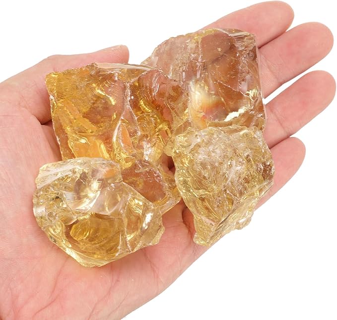 uxcell Fire Glass for Fire Pit, 3-5cm(1/9"-1/5") High Luster Reflective Glass Rocks for Natural or Propane Fireplace, Safe for Outdoors and Indoors Fire Pit Glass, Yellow, 400g/14oz