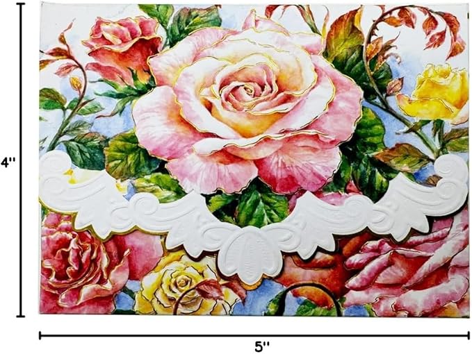 Poster Foundry Roses in Bloom Portfolio Boxed Note Cards by Carol Wilson. 10 embossed 4x5 Die-Cut Notecards and Matching Envelopes in Decorative Gift Box with Magnetic Flap. NCP2505