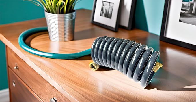 SANFU PU Recoil Garden Water Hose 3/8"ID(9.5 x 12.7mm) x 10ft Premium with 3/4"Inch Brass Fittings Retractable, Outdoor Patio Hose Marine&Boat, Gray(10')