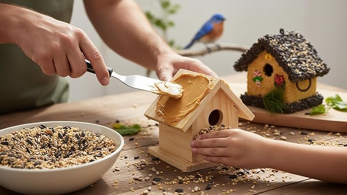 2026 Seeded Birdhouse for Outdoor, Seeded Birdhouse for Outside, Wood Seeded Bird House Covered with birdseeds, Birdseeded Bird Feeders for Outside Hanging