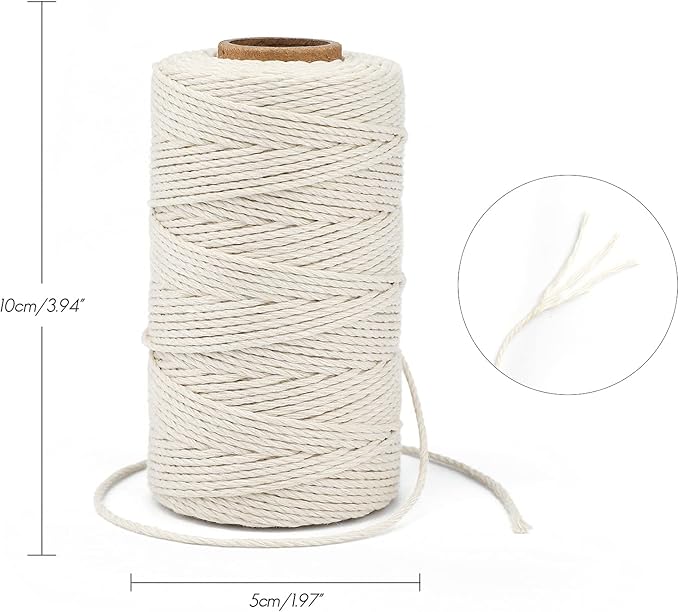 jijAcraft Cotton Butchers Twine, 328 Feet - 3Ply 2mm Thick Beige Twine for Meat, Sausages, Crafting & Home Decor