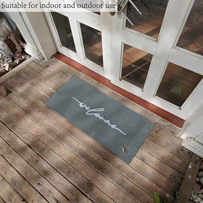 AAZZKANG Gray Doormat Outdoor Entrance Front Door Welcome Mat Large 18"x48" with Non Slip Rubber Backing, Easy to Clean Indoor Mats for Entryway,Doorway