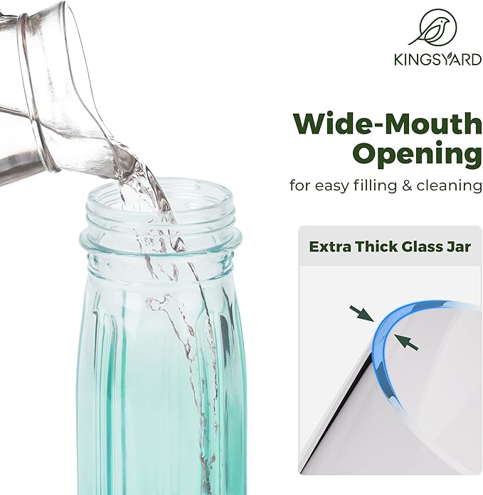 Kingsyard Glass Bird Water Dispenser for Outdoor, 16 Oz, Bird Water Feeder with Metal Hanging for Garden Yard Fence Decoration Hummingbird Cardinal Bluebird Finch, Green