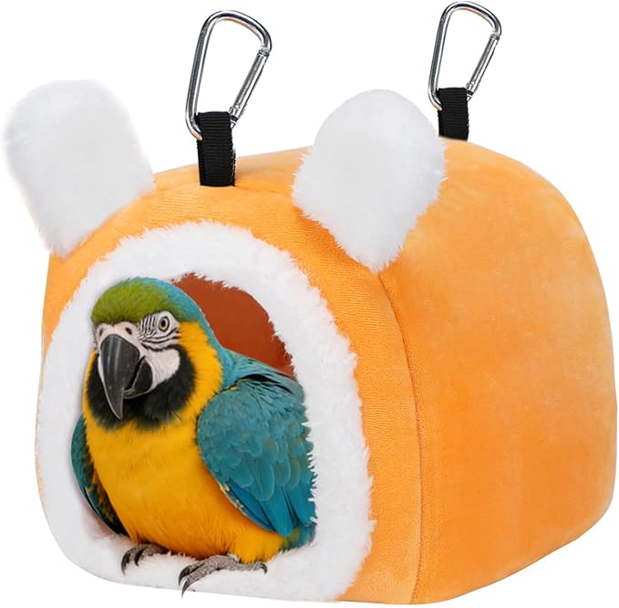 MEWTOGO Stable Warm Bird Nest - Winter Plush Comfortable Bird House with Strong Load-Bearing Mat & Wide Entry for Cage Accessories, Large Birds Bed for African Grey Macaw Amazon Parrot