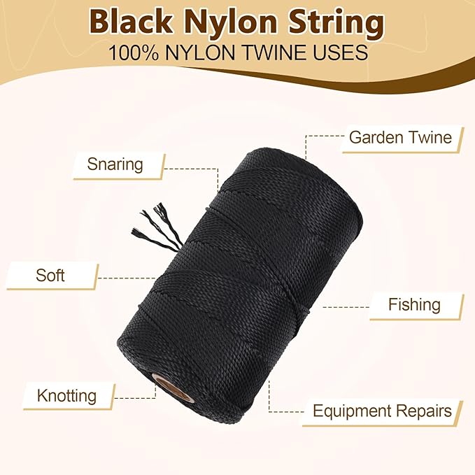 Black Nylon String,1000ft 2mm UV-Resistant Nylon Cord Twine for Garden,Tomato,Climbing Plant,Tie Floristry,Fishing,Wrapping,Camping and Outdoor Survival,Netting Home Improvement