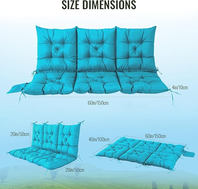 NACATIN 3 Seat Cushion for Outdoor Swing - 60x40 inches, 4" Thick Porch Swing Cushions with Ties and Storage Bag, Waterproof Bench Cushions for Patio, Outdoor, Backyard and Garden (Peacock Blue)