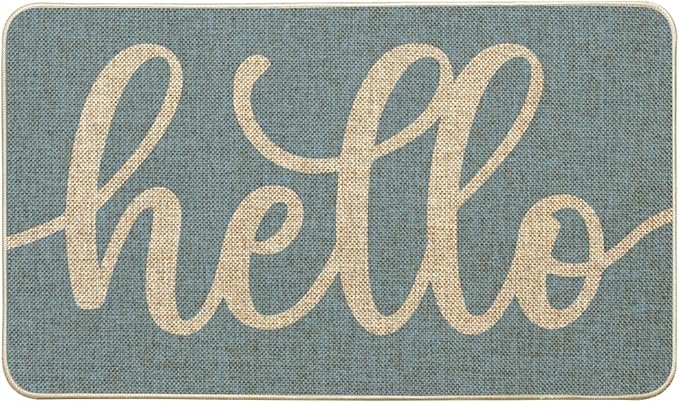 Artoid Mode Blue Hello Winter Doormat, Christmas Home Decor Low-Profile Switch Rug Door Mat Floor Mat for Indoor Outdoor 17x29 Inch