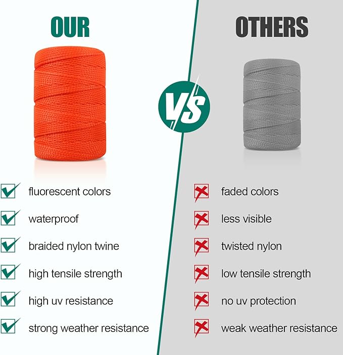 Romeda Mason Line #18, 500 Ft Orange String, Construction Twine for Gardening & Masonry