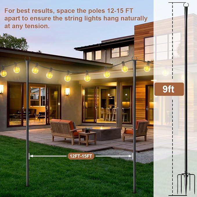 4 Pack Heavy-Duty String Light Poles for Outside with Fork, Adjustable Lighting Hanging Post Accessories for Patio Furniture Set Patio Decor Outdoor Decor Backyard Yard Pergola Garden Decorations
