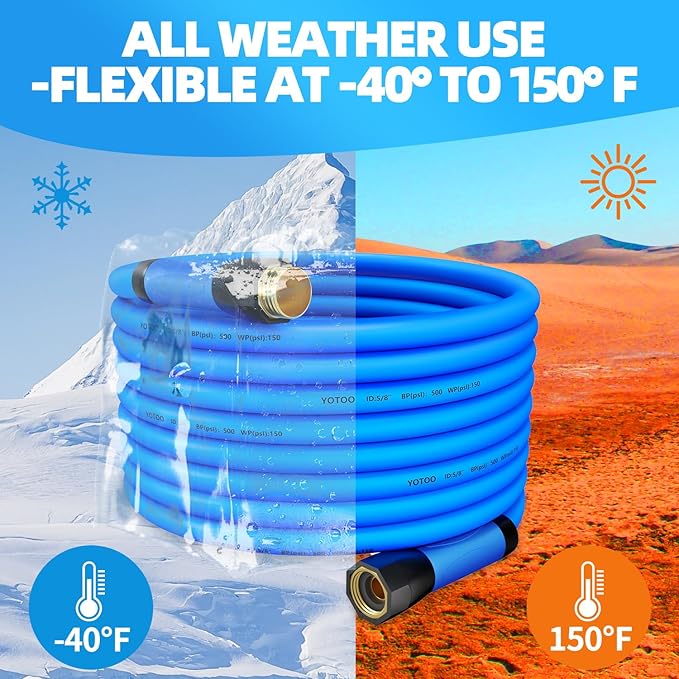 YOTOO Heavy Duty Hybrid Short Garden Hose, Lead in Water Hose 5/8-Inch by 6-Feet 150 PSI, Kink Resistant, All-Weather Flexible with Swivel Grip Handle and 3/4" GHT Solid Brass Fittings, Blue