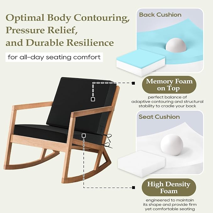 Wellsin Outdoor Cushions for Patio Furniture, Waterproof Outdoor Seat Cushions with Ties and Handle, 22X22 Outdoor Cushions, Outdoor Deep Seat Cushions with Removable Cover, Black