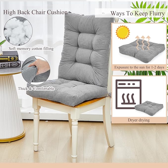 Juexica 4 Sets Outdoor Patio Chair Cushions Seat High Back Tufted Pillow Replacement Rocking Chair Cushions Pads for Patio Summer Seasonal Indoor Home Office(Gray)