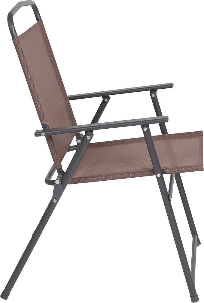 Flash Furniture Nantucket 6-Piece Patio Dining Set with Glass Table, 4 Folding Chairs, and Umbrella, Outdoor Patio Set, Brown