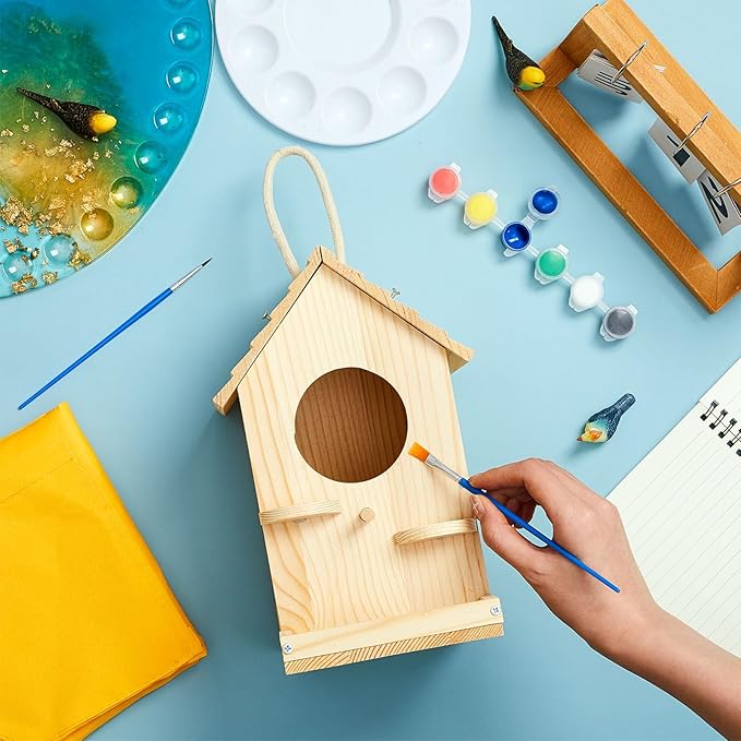 Liliful 12 Pack Birdhouse Kit DIY Wooden Bird House with Paint and Paintbrushes Arts and Crafts Painting Kits for Boys Girls Adults Build Paint Classroom Birthday Indoor Outdoor Craft