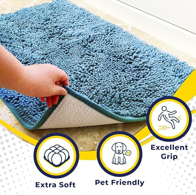 Muddy Mat® | Super Absorbent Door Mat Indoor, Microfiber Quick Dry Chenille Entryway Rug, Non-Slip Front Door Mat, Indoor Mats for Entryway, Machine Washable Pet Rug, Sky Blue 36"x60"