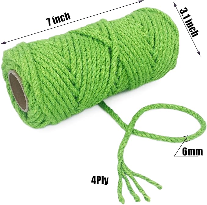 Leecogo 6mm Jute Rope 100 Feet Natural Craft Rope Twine String Perfect for Home Gardening Macrame Arts Crafts DIY Cat Scratching Post Replacement Repairing Recovering Cats Toy Making,Apple Green
