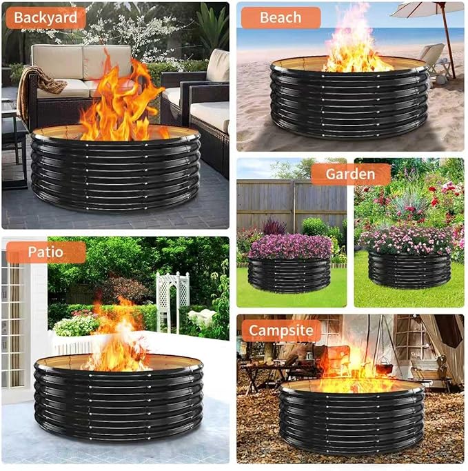 48 Inch Large Outdoor Fire Pit Ring,17" Taller, Heavy Duty High Heat Resistant Wood Burning Firepit for Outside,Galvanized Steel Outdoor Fireplace & Fire Pits Bowl for Backyard Bonfire, Patio,Camping