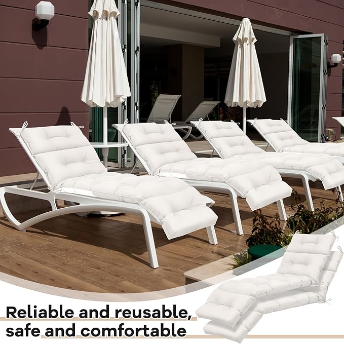 Kigley 2 Pcs Chaise Lounge Cushions 75 x 22 x 5 Inches Soft Lounge Chair Cushion Spring/Summer Seasonal Replacement for Outdoor Indoor Home Office (Ivory White)