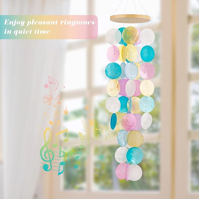 Wind Chimes for Outside - Handcrafted Capiz Shells Windchime Coastal Style Decor for Indoor/Outdoors, Garden Decor, Great Gift for Women, Wind Chimes Lovers and More (Candy Colorful)