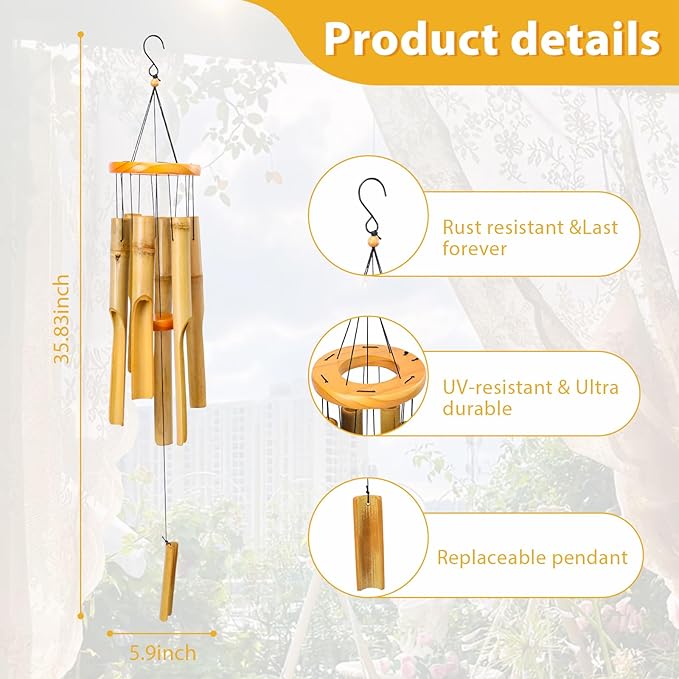 MUMTOP Bamboo Wind Chimes for Outside-Wooden Wind Chime - 31 Inch Bamboo Chimes for Outdoors,Patio,Garden,Yard,Home,Tree Decor