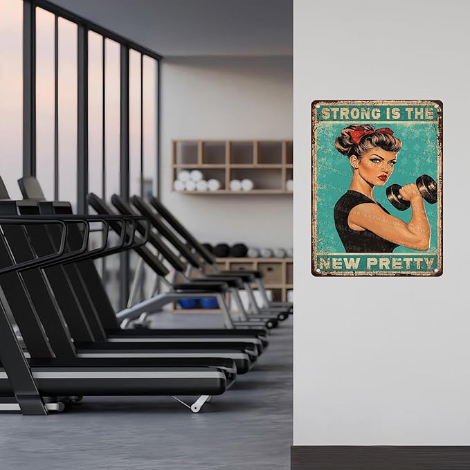Girl Gym Sign for Home Gym Fitness Sign Workout Room Decor Weightlifting Poster Strong Is The New Pretty Motivational Wall Art Decor 12x16inch