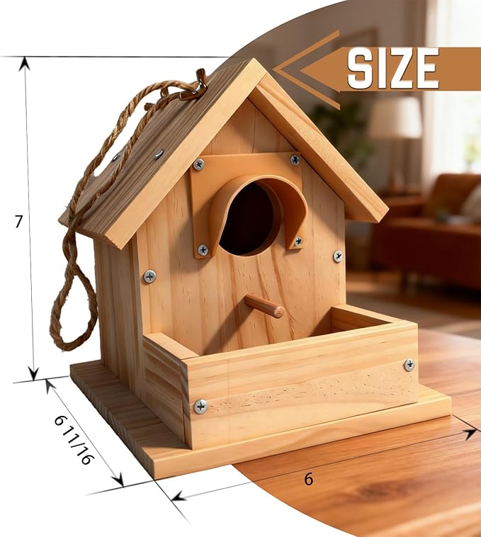 Bluebird Houses for Outside with Pole, Cedar Wooden Bird Houses to Paint for Finch Bluebird Cardinals, Hanging Birdhouses W/Rain Awning Kits for Outdoors (DIY Detachable, 2 Pack)