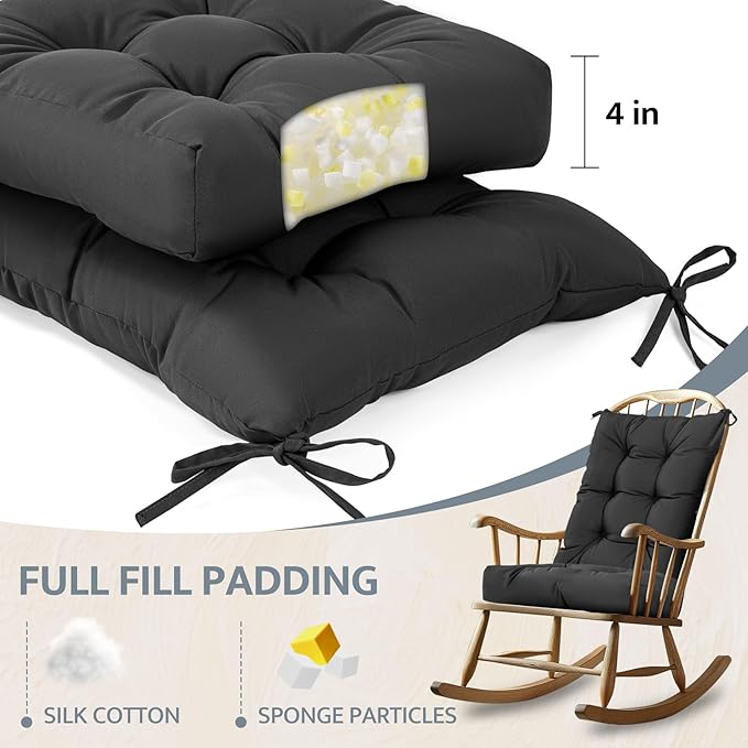mudilun Rocking Chair Cushion Non-Slip Tufted Indoor/Outdoor Rocking Chair Cushions 80% Water Proof with Straps for Living Room Baby Room Garden High Back Rocking Chair Pads