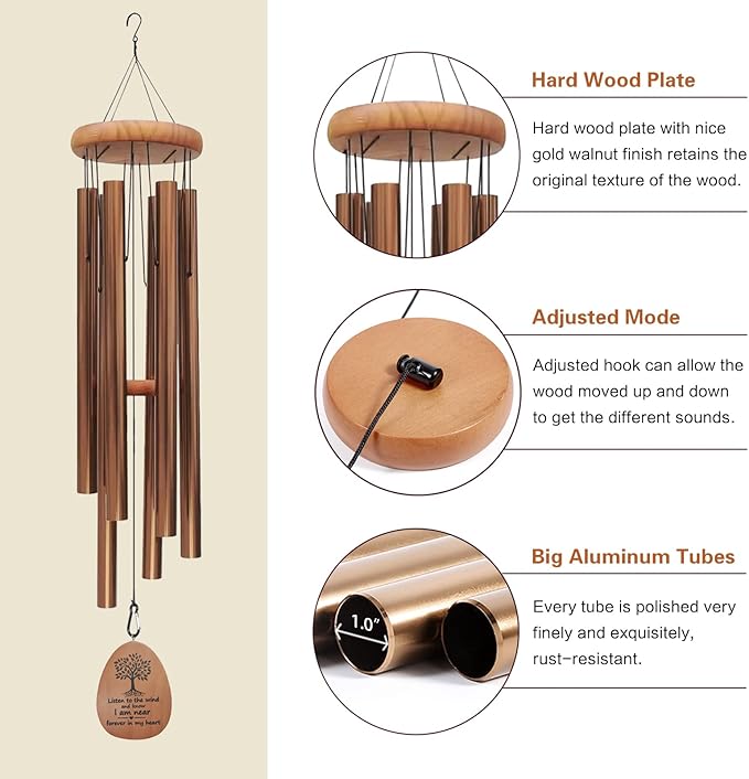 Large Wind Chimes for Outside Deep Tone,42" Memorial Wind Chimes for Loss of Loved one, Sympathy Gifts Outdoor Decor in Garden,Porch, Backyard and Patio (Bronze)