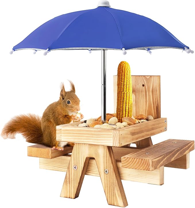 Squirrel Picnic Table Feeder Replacement Mini Umbrella for Outside (Dark-Blue)