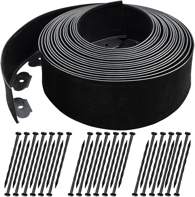 40 FT Landscape Edging No Dig [Extra Tall 4 Inch High] with 36 Spikes, Heavy-Duty Plastic Garden Edging Border (Black, 40FT)