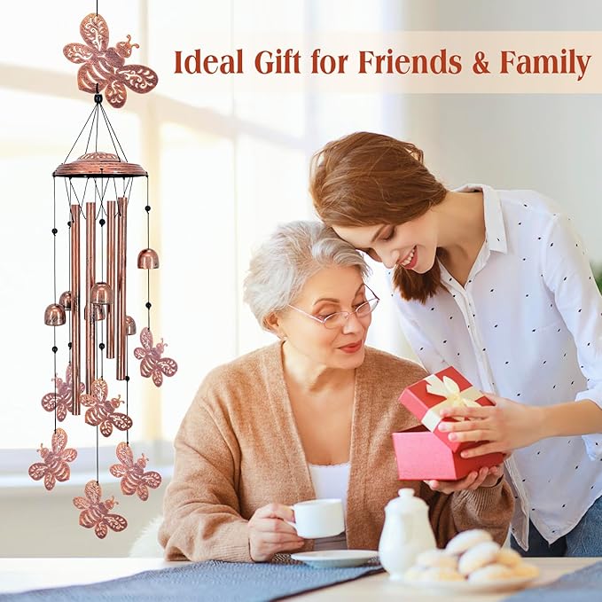 Bee Wind Chimes Outdoor Bee Gifts for Women Mom Men Dad Unique Birthday Metal Honeybee WindChimes for Outside/Indoors, Patio, Lawn, Yard, Home Decor, Outdoor Decor, Garden Decorations