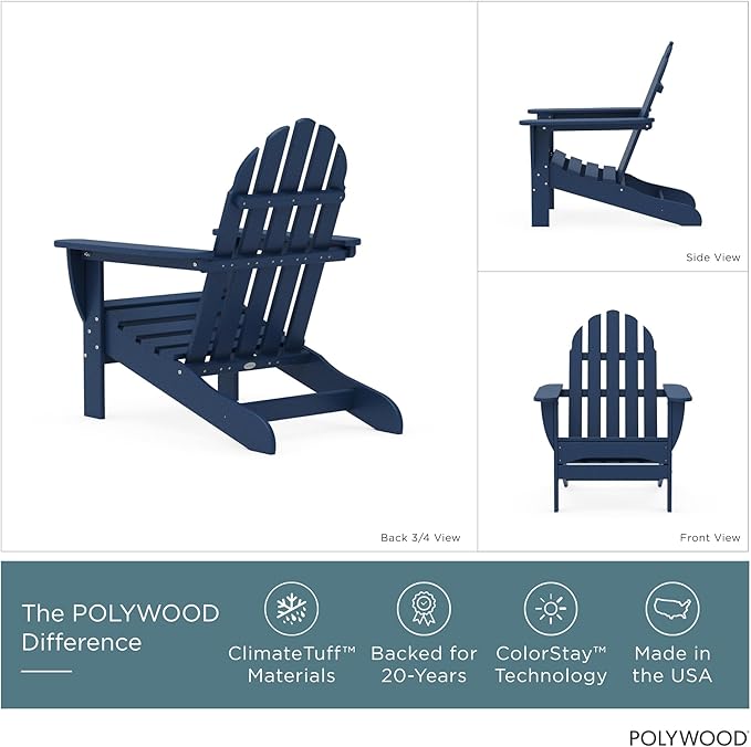 POLYWOOD AD4030NV Classic Adirondack Chair, Navy