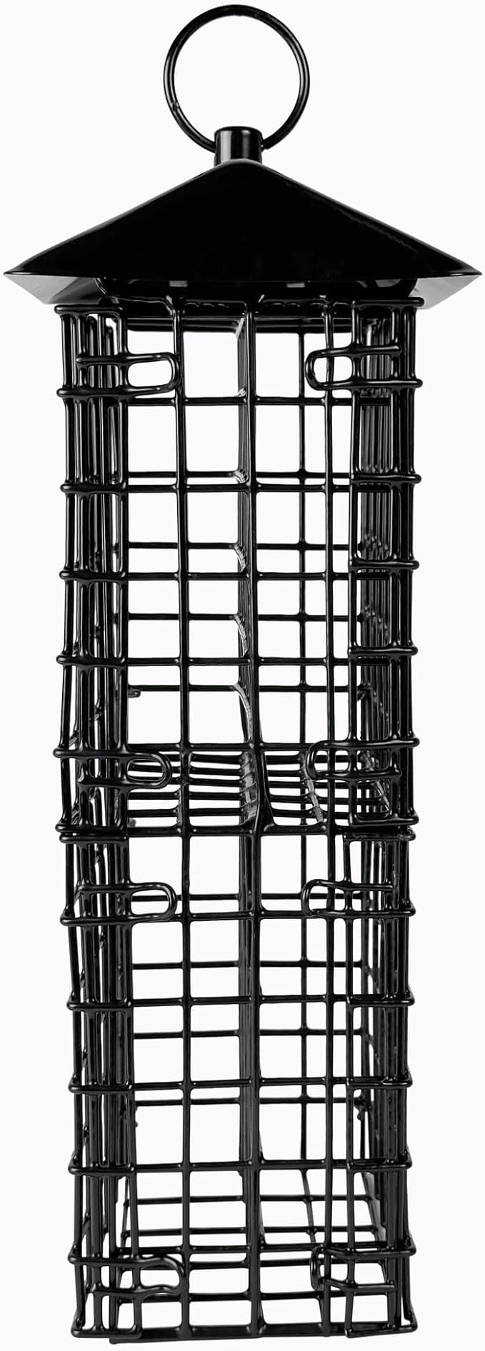 Wild Wings Metal Suet Cage Feeder for Outdoor Décor Wild Bird Feeders, 4 Suet Cakes Capacity, Hanging Suet Feeder, Black