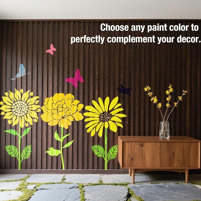 CeeVian Large Flower Stencils for Painting 9 Pieces Floral Templates Reusable Flower Stencil Wildflower DIY Art Stencils for Outdoors Garden Walls Lace Home Canvas Furniture Paper