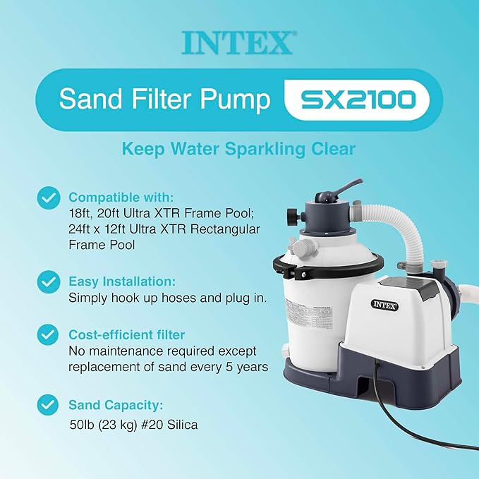 Intex 2100 Gallon Per Hour Above Ground Pool Sand Filter Pool Pump with Deluxe Pool Maintenance Kit and Automatic 24 Hour Timer