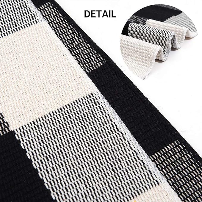 MUBIN Cotton Buffalo Plaid Rug 27.5 x 43 Inches Black and White Check Rugs Hand-Woven Indoor or Outdoor Rugs for Layered Door Mats Washable Carpet for Front Porch, Kitchen, Farmhouse, Entryway