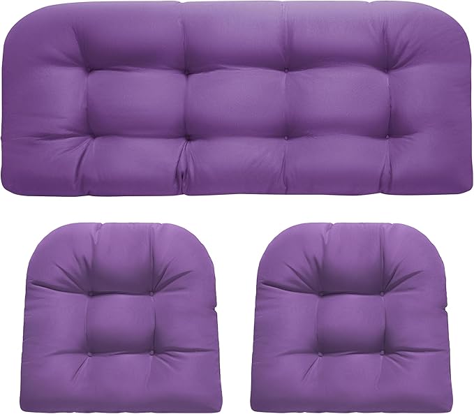 Wicker Chair Cushions, Waterproof Outdoor Loveseat Cushions for Patio Furniture, 3 Pieces Wicker Furniture Cushions, 1 Loveseat and 2 U-Shaped Cushions, Purple