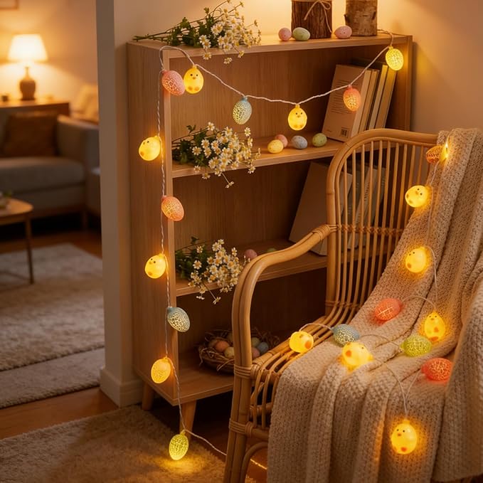 Easter String Lights 9.8FT 20 LED Yellow Chicks Cracked Egg String Lights,Spring Easter Decor,Hanging Spring Themed Party Lights for Indoor & Outdoor Party Birthday Garden (Egg 9.8FT)