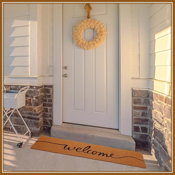 Long Doormat 48''x16'' Front Door Mat for Entrance Inside Outdoor Large Decorative Door Rug Welcome Mat for Outside Home Entry(Welcome,Yellow)