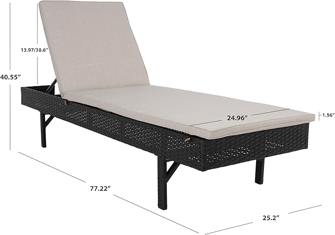 SAFAVIEH PAT7501E Cam Sunlounger Outdoor Set, Black/Light Grey