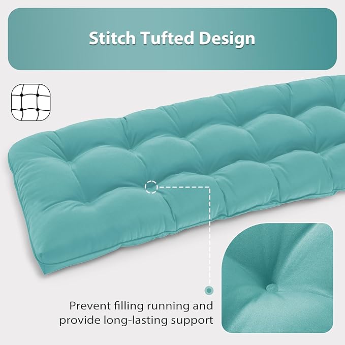 Tufted Bench Cushions for Outdoor Furniture, 59" x 18" Porch Swing Cushions Filled with Foam, Overstuffed Patio Cushions for Bench Loveseat with 2-3 Seats,Thick and Water Resistant, Teal