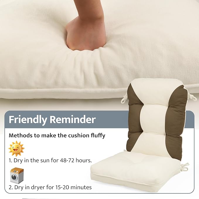 mudilun Rocking Chair Cushion Non-Slip Indoor Adirondack Chair Cushions with Ties Tufted Adirondack Chair Pads for Bedroom Living Room Porch Rocker (Indoor-Brown-White)