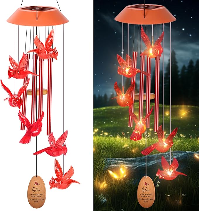 Cardinal Wind Chimes for Outside with 4 Music Aluminum Tubes,Cardinal Wind Chimes for Outside,Best Gifts for Mom Grandma Women Wife Aunt Sister, Unique Mobile Wind Chime, Garden Yard Decor