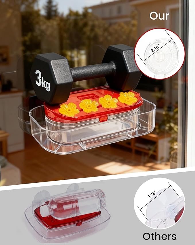 Redboat 2 Pack Window Hummingbird Feeder, Strong Suction Cup Hummingbird Feeder with 4 Feeding Ports, Easy to Clean and Refill Plastic Humming Bird Feeder,Gifts,10oz