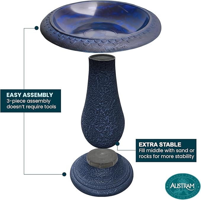 Pedestal Birdbath with Solar Fountain, Resin Stone Composite Outdoor Garden Decor, Standing Bird Bath for Outside Patio Yard, 23-Inch Tall, Garden Fountain, Resin Bird Baths, Hummingbird Bowl