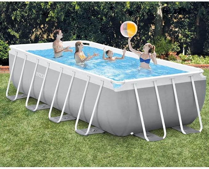 Intex 16 Foot by 42 inches Frame Rectangular Above Ground Swimming Pool Set with Filter Pump, Ladder, Ground Cloth, Protective Canopy, and Pool Cover