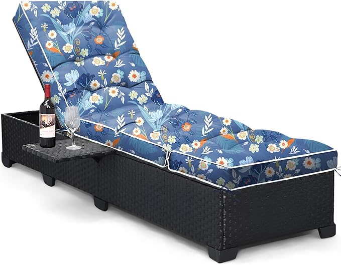 Outdoor Chaise Lounge Chair Cushion, Waterproof Non-Slip Patio Chaise Lounge Cushions for Outdoor Furniture, Thickened Patio Pool Lounger Chair Cushion, 76.4 x 22.8 x 4.7 Inches, Blue Floral